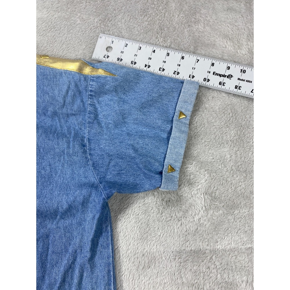 Vintage Womens Tunic Top M Blue Chambray Studded 100% Cotton Aztec Fairy V Neck - Picture 9 of 10